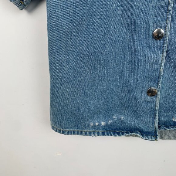 Prada Womens Short-Sleeve Denim Button-Up Shirt With Chest Pocket & Logo Patch - Picture 4 of 8